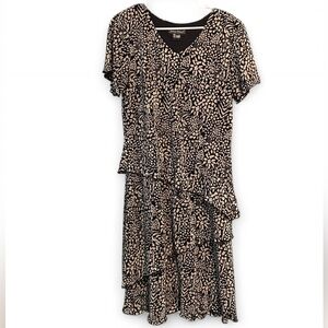 Vintage Jessica Howard Cream and Black Floral Tiered Midi Dress